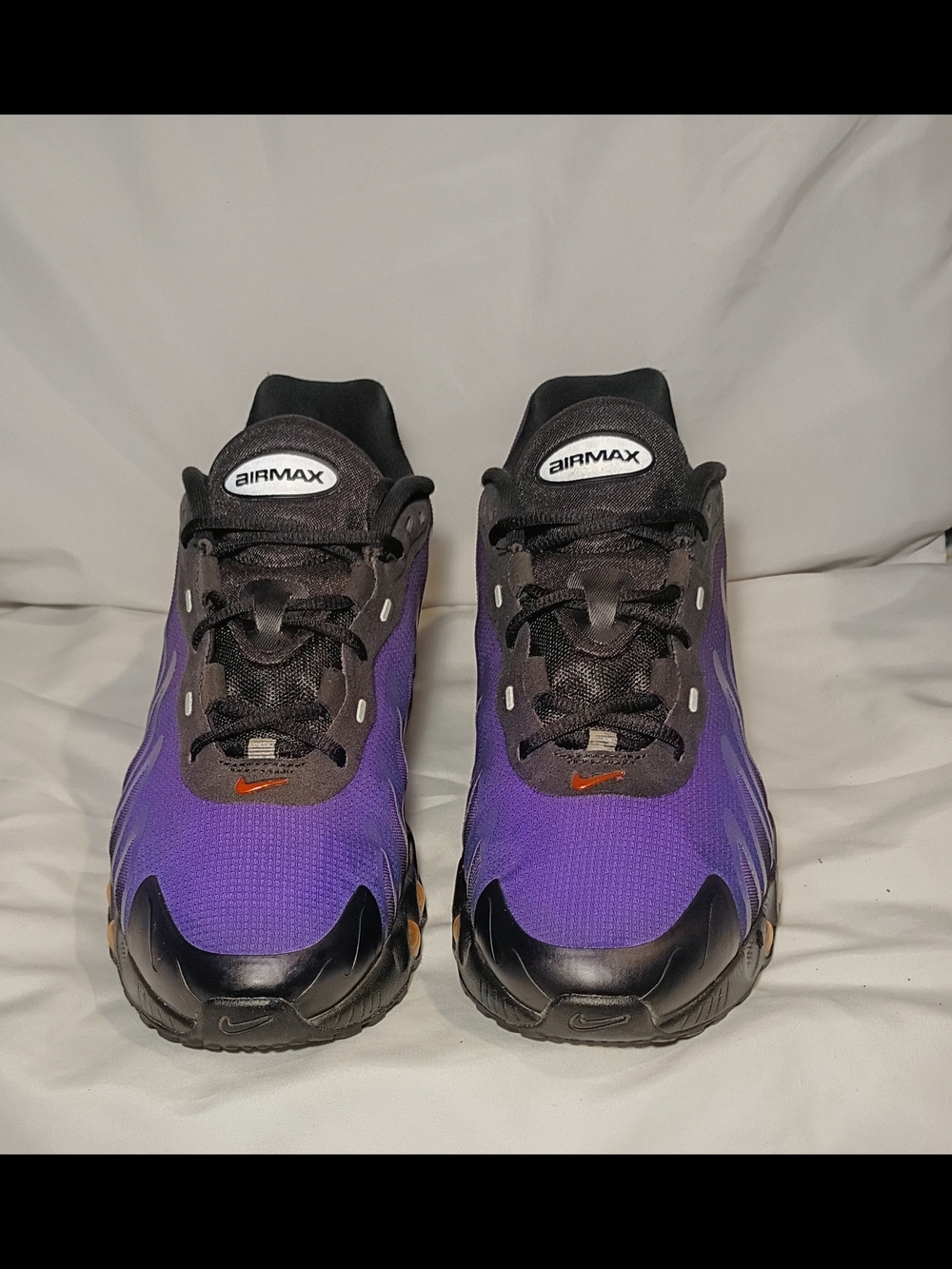 Nike Purple and Black Gradient Air Max Sneakers with Orange Swoosh